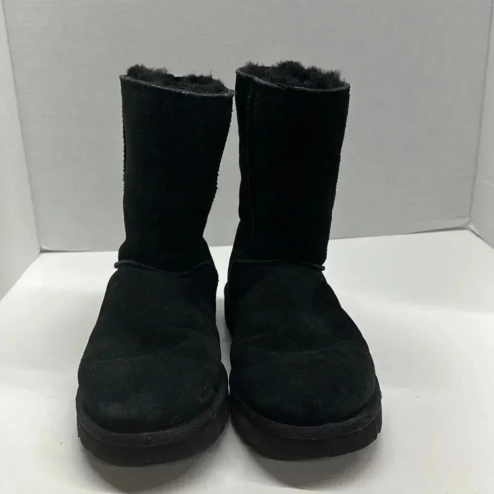 Ugg Boots Classic Short Zip Up Back Suede Shearling Lined Winter Boot Black 6